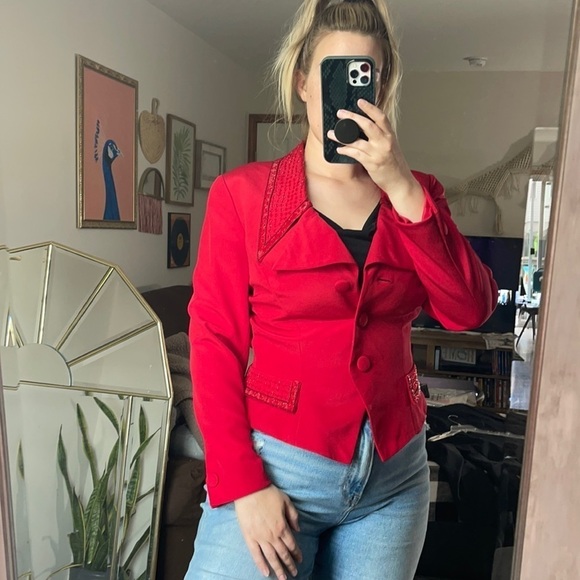 A.J. Bari Jackets & Blazers - Vintage A.J. Bari Silk Beaded Red Blazer Jacket